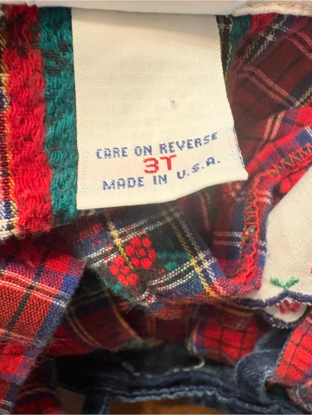 Vintage TWO-PIECE OshKosh B'gosh Denim Jumper Set Plaid Blouse 80s 90s size 3T